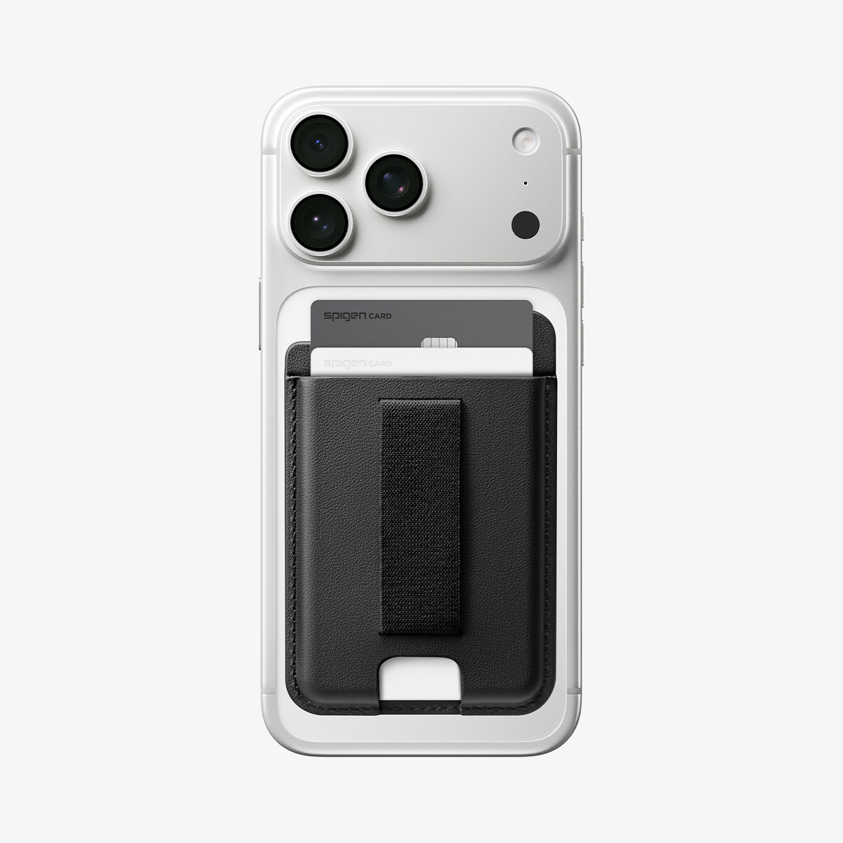 AFA10802  - MagSafe SleekBand Card Holder | 3 Cards (MagFit) in Dark Black showing front with card in the product