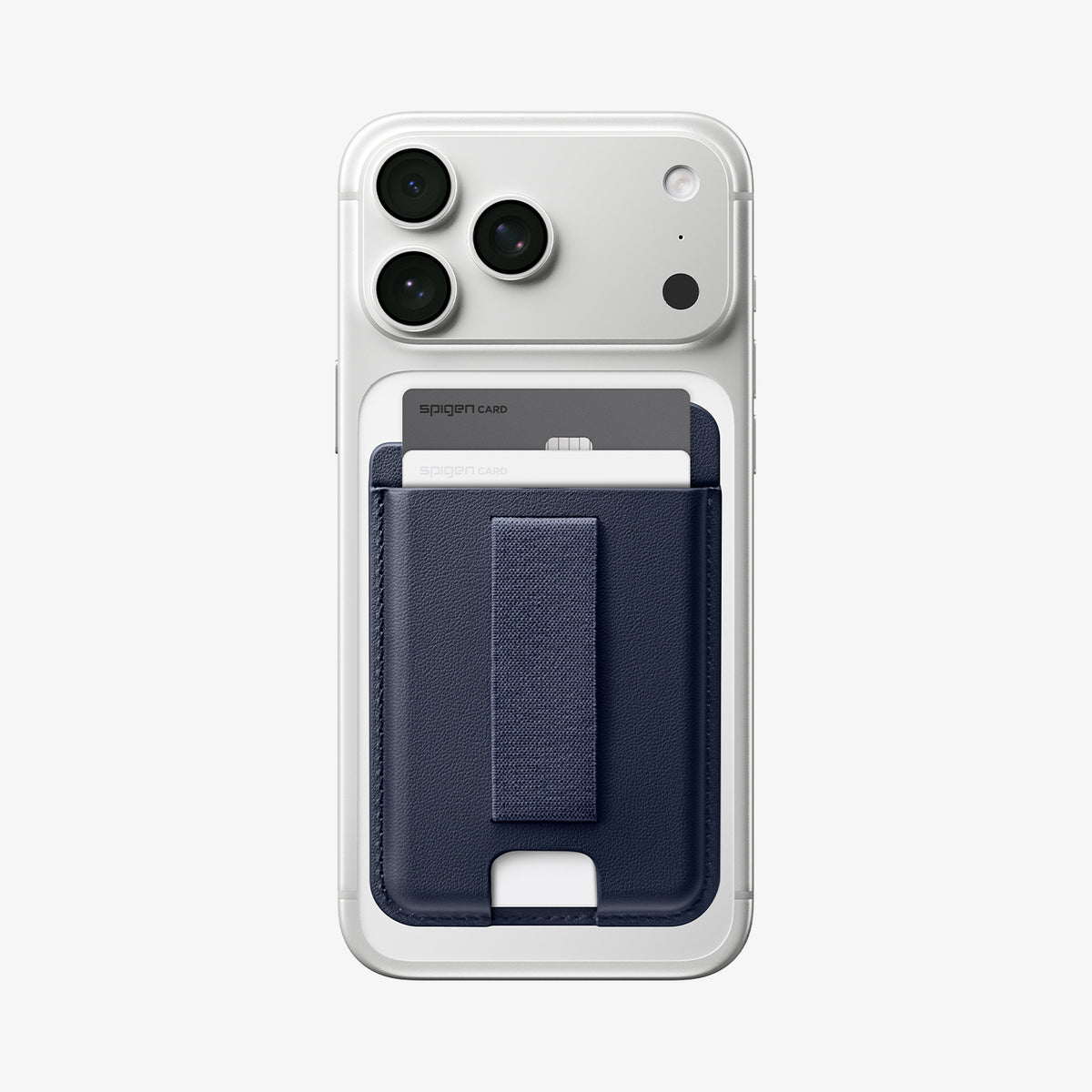 AFA10804 - MagSafe SleekBand Card Holder | 3 Cards (MagFit) in Modern Navy showing front with card in the product