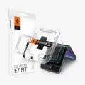 AGL07972 - Galaxy Z Flip 7 FE GLAS.tR EZ Fit showing the front of an alignment tray hovering above the device with the packaging