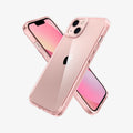 ACS03320 - iPhone 13 Mini Case Ultra Hybrid in rose crystal showing the back, front and sides
