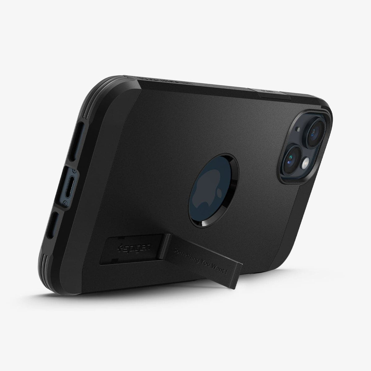 ACS04915 - iPhone 14 Plus Case Tough Armor (MagFit) in black showing the device being propped up horizontally by built in kickstand