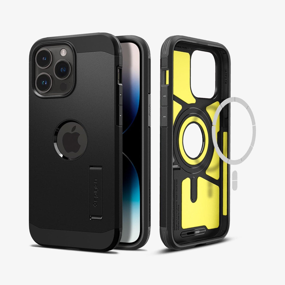 ACS04840 - iPhone 14 Pro Max Case Tough Armor (MagFit) in black showing the back, front and magsafe layer of back