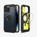 ACS04841 - iPhone 14 Pro Max Case Tough Armor (MagFit) in metal slate showing the back, front and magsafe layer of back