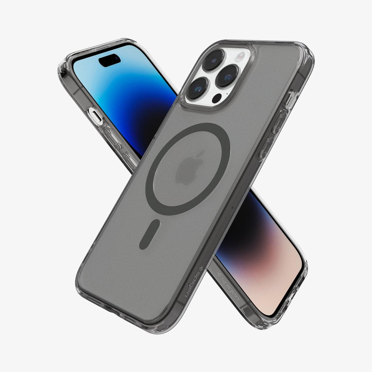 ACS05586 - iPhone 14 Pro Case Ultra Hybrid (MagFit) in frost black showing the back, front and sides