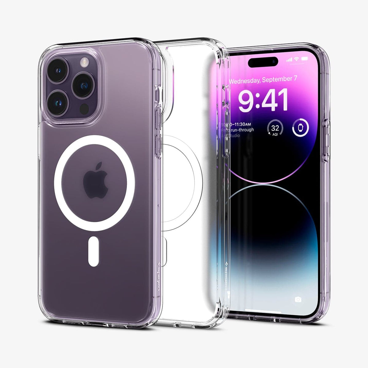 ACS05583 - iPhone 14 Pro Max Case Ultra Hybrid (MagFit) in frost clear showing the back, inside and front