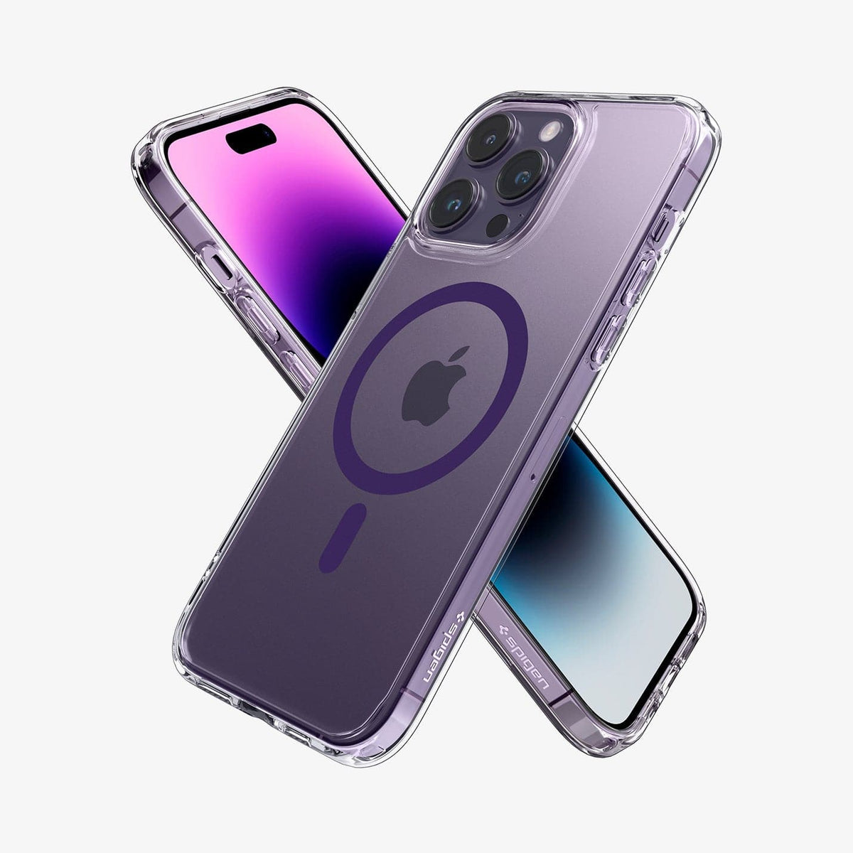 ACS05581 - iPhone 14 Pro Max Case Ultra Hybrid (MagFit) in deep purple showing the back, front and sides