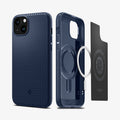 ACS06672 - iPhone 15 Plus Case Mag Armor (MagFit) in navy blue showing the back and inside magnetic ring layers
