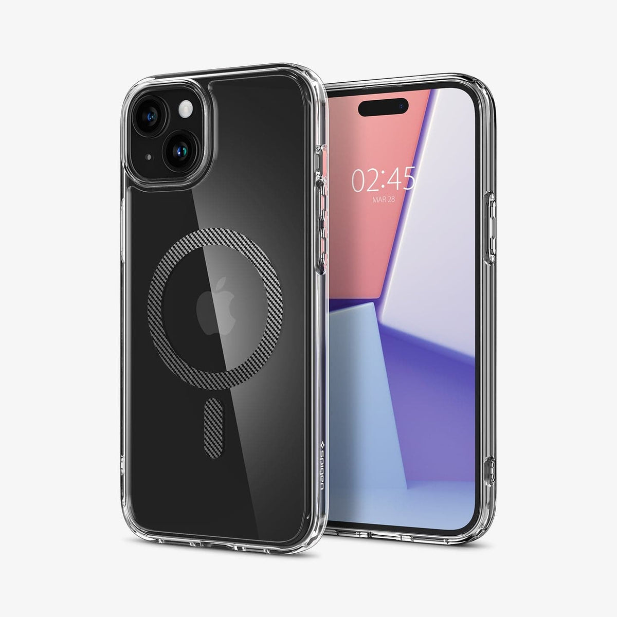 ACS06805 - iPhone 15 Case Ultra Hybrid (MagFit) in carbon fiber showing the back and front